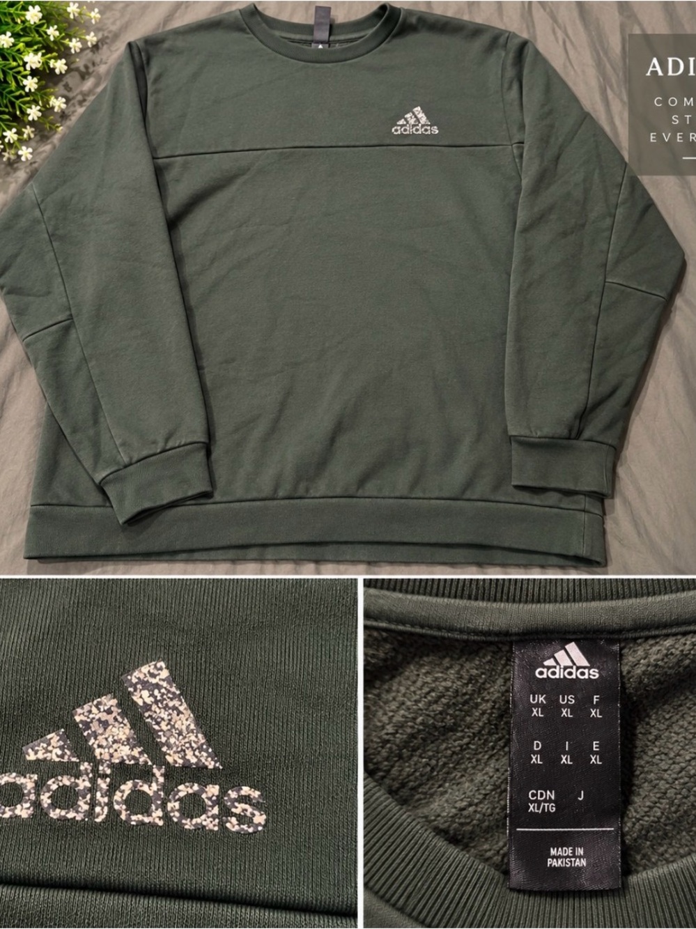 adidas Dark Green Men's Crewneck Sweatshirt with Logo